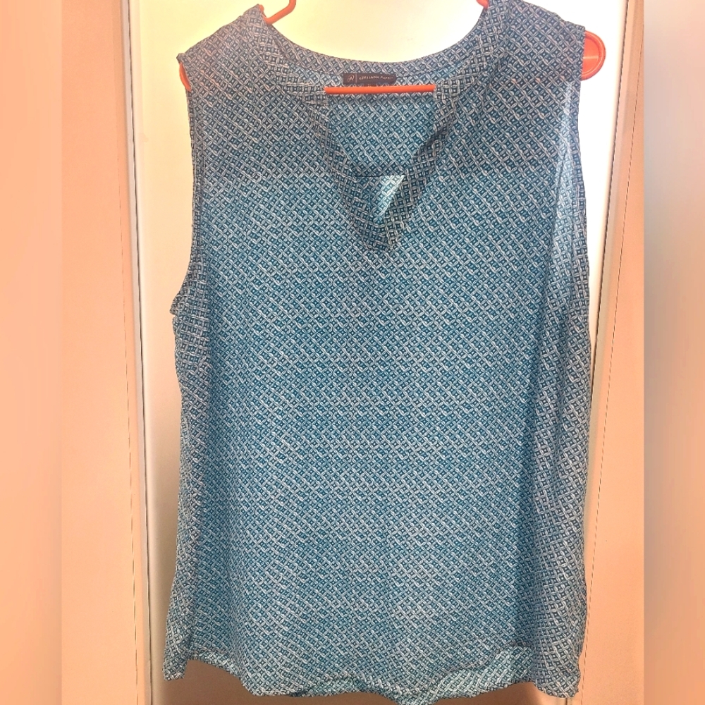 Adrianna Papell Blue White V Neck Tank